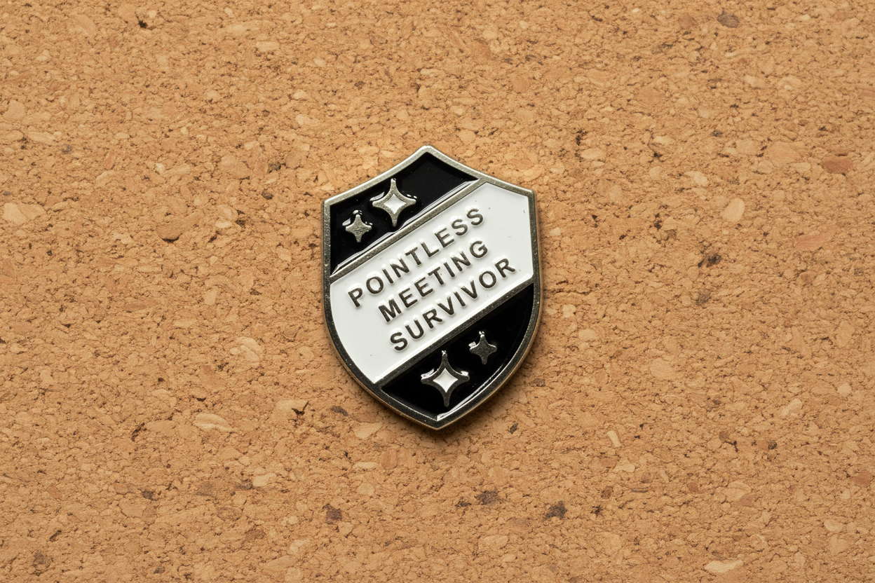 Pointless Meeting Survivor Enamel Pin - Funny Meme Pin, Coworker Gift, Bookbag and Lapel Pin