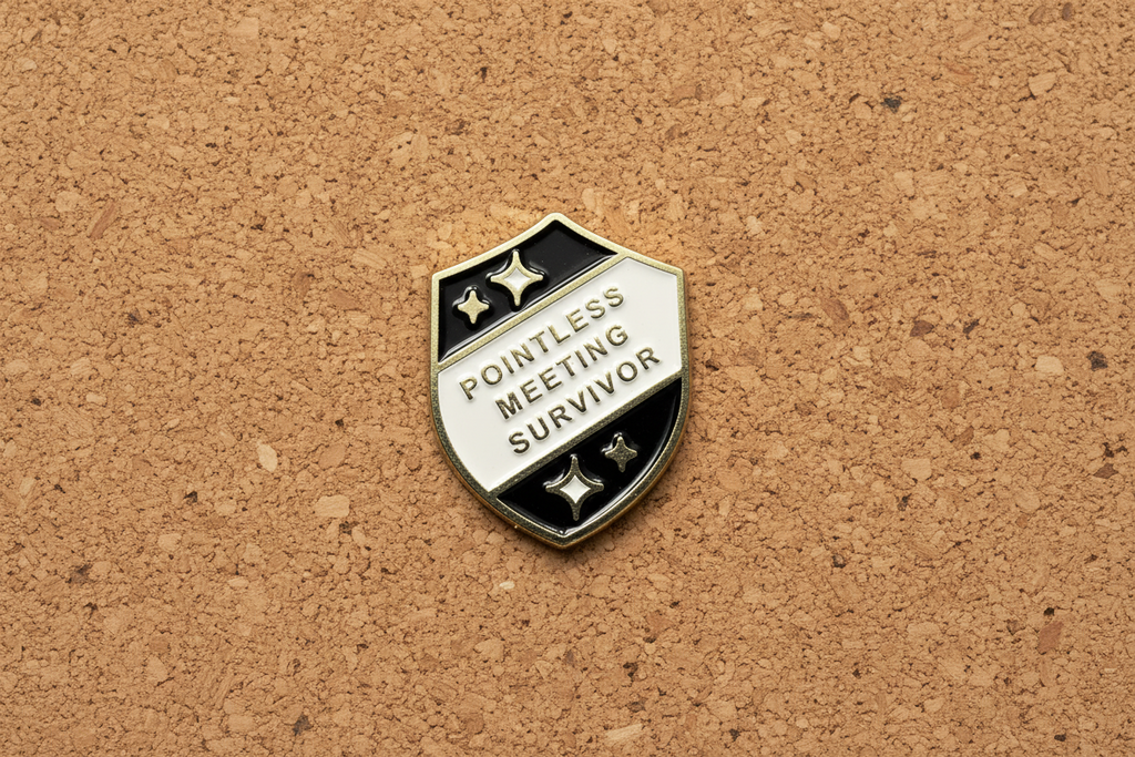 Pointless Meeting Survivor Enamel Pin - Funny Meme Pin, Coworker Gift, Bookbag and Lapel Pin