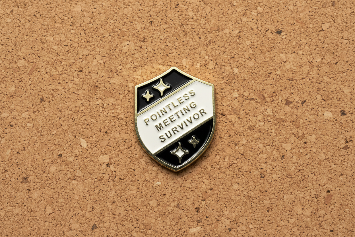 Pointless Meeting Survivor Enamel Pin - Funny Meme Pin, Coworker Gift, Bookbag and Lapel Pin