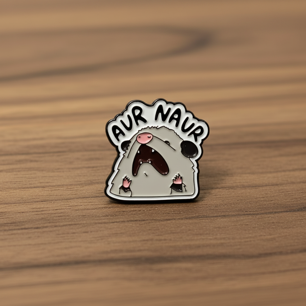 Aur Naur enamel pin on wood background cute animal enamel pin with possum detail