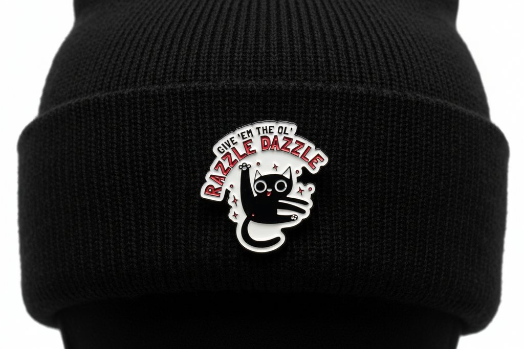 Give 'Em The Ole Razzle Dazzle Enamel Pin - Funny Meme Pin, Cat Lover Gift, Bookbag and Lapel Pin