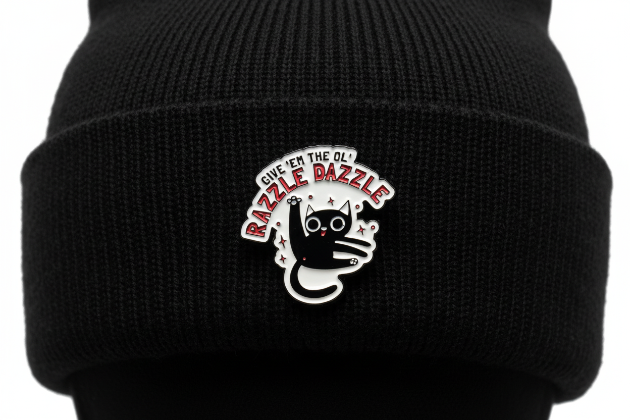 Give 'Em The Ole Razzle Dazzle Enamel Pin - Funny Meme Pin, Cat Lover Gift, Bookbag and Lapel Pin