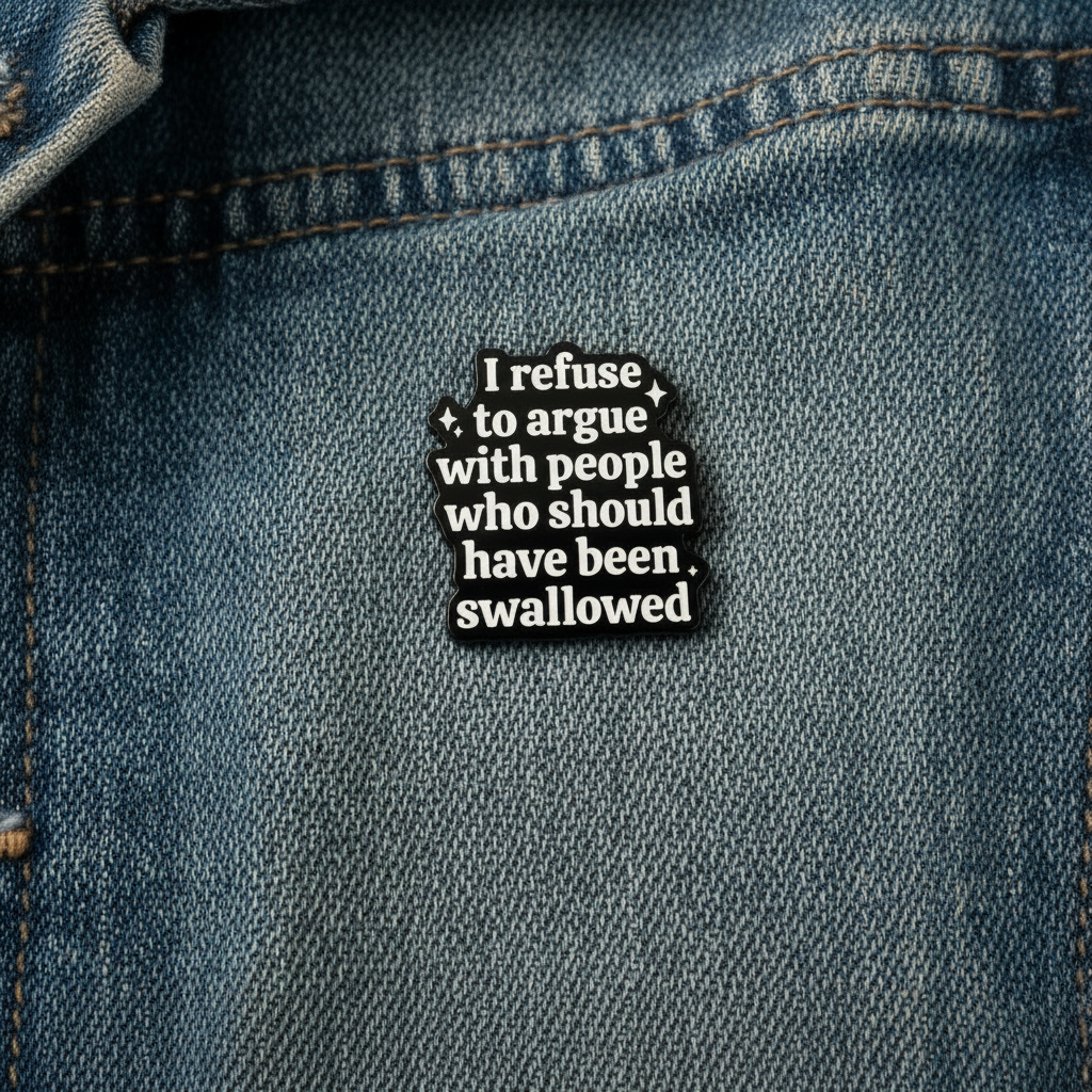 I refuse to argue with people who should have been swallowed enamel pin worn on jacket lapel, sarcsastic pin style for everyday wear