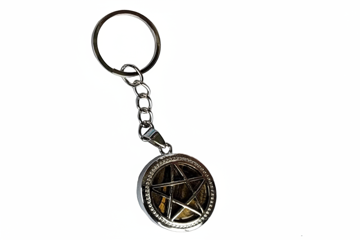 Pentagram Keychain – Witchy Pentacle Charm, Silver Alloy Steel Key Ring, Pagan Wiccan Gift, Gothic Bookbag Accessory