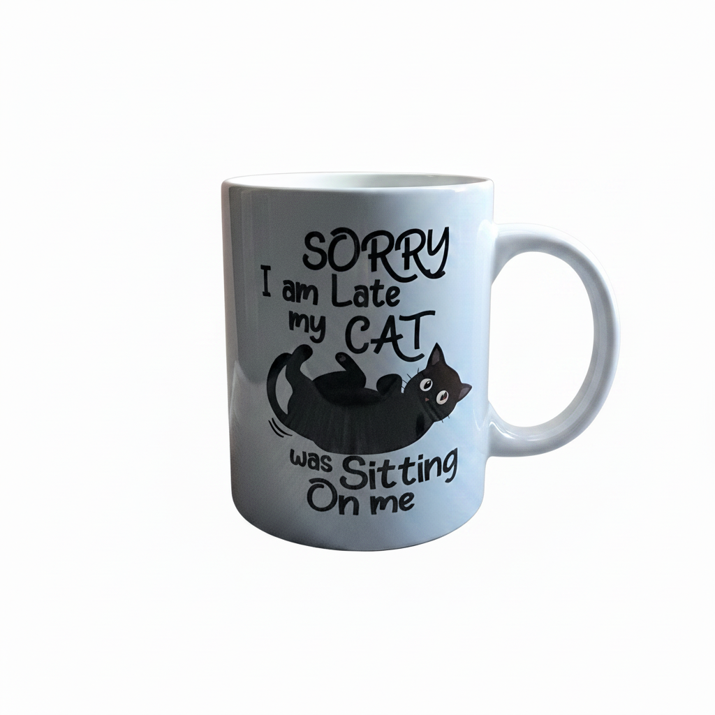 Sorry I’m Late My Cat Was Sitting on Me Coffee Mug – Funny Cat Lover Mug for Cat Moms & Cat Dads