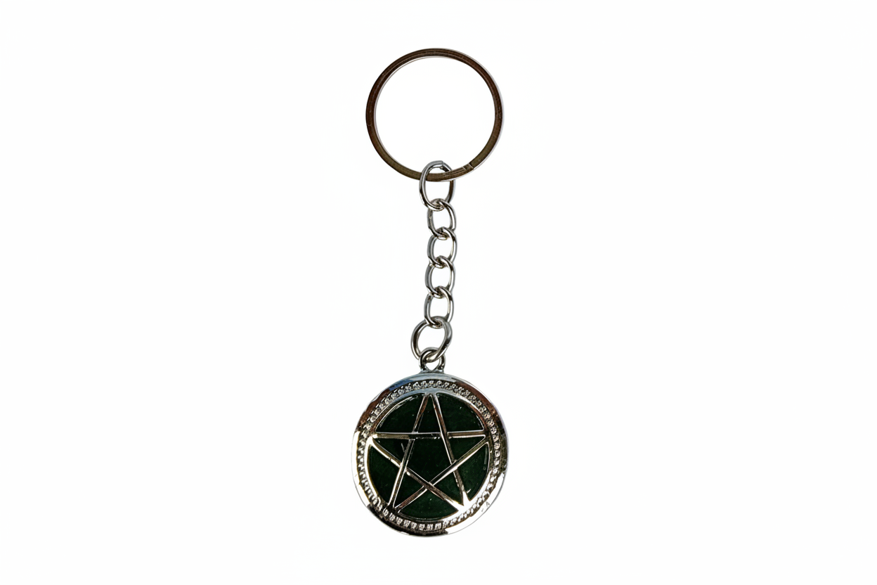 Pentagram Keychain – Witchy Pentacle Charm, Silver Alloy Steel Key Ring, Pagan Wiccan Gift, Gothic Bookbag Accessory