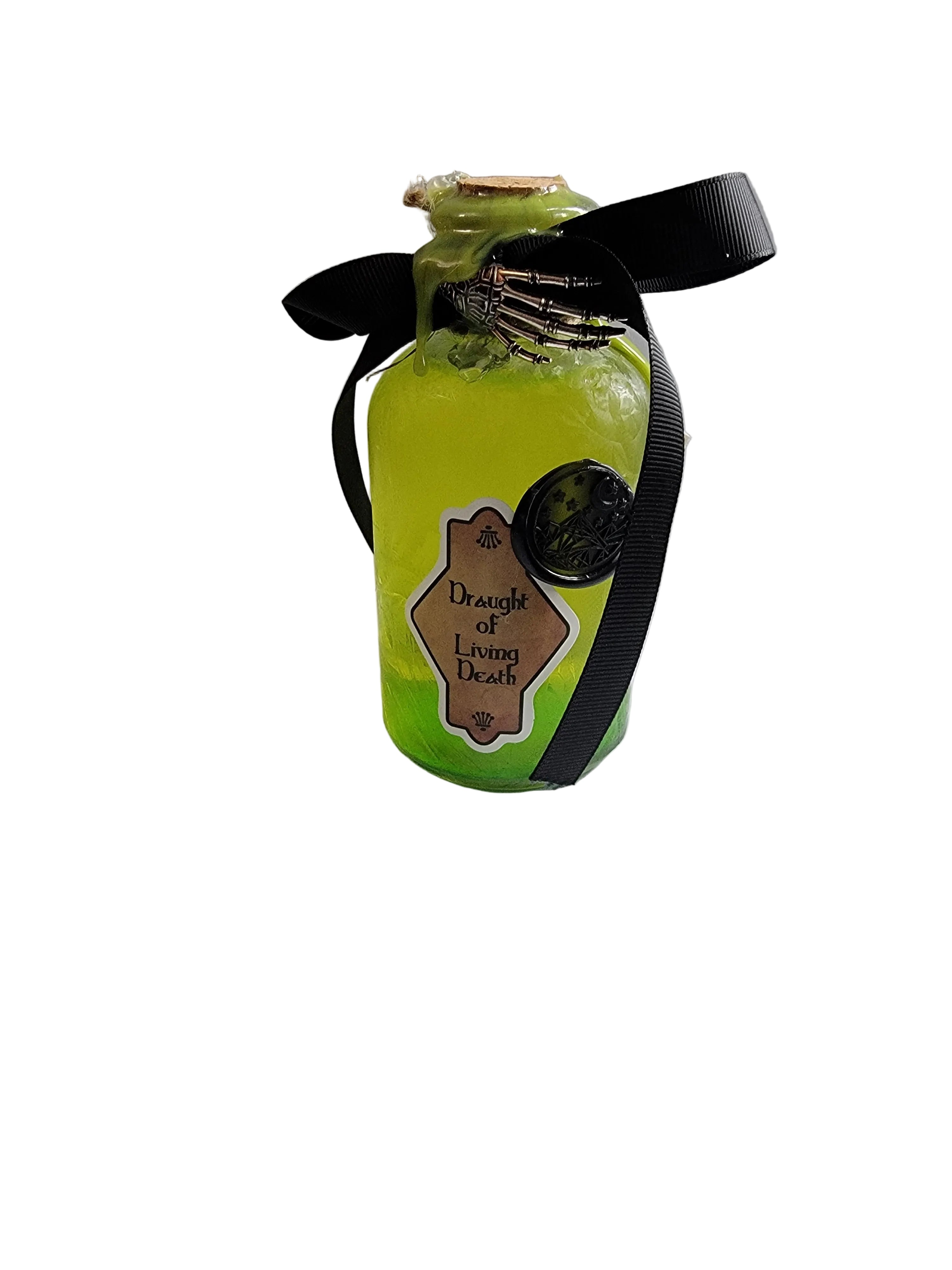 Handcrafted Green Potion Bottle – Witch Decor – Fantasy DND & LARP Display Prop – Gothic Shelf Accessory