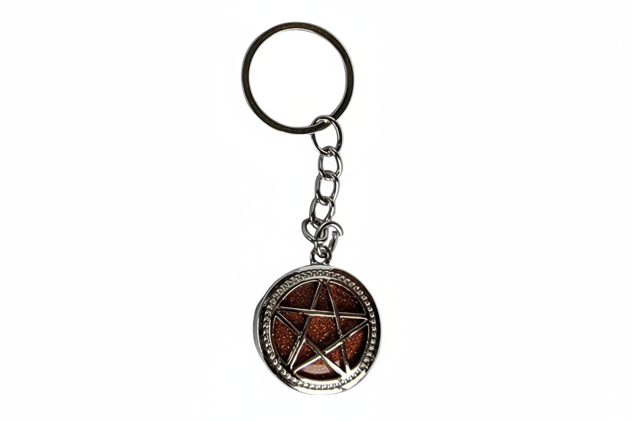 Pentagram Keychain – Witchy Pentacle Charm, Silver Alloy Steel Key Ring, Pagan Wiccan Gift, Gothic Bookbag Accessory