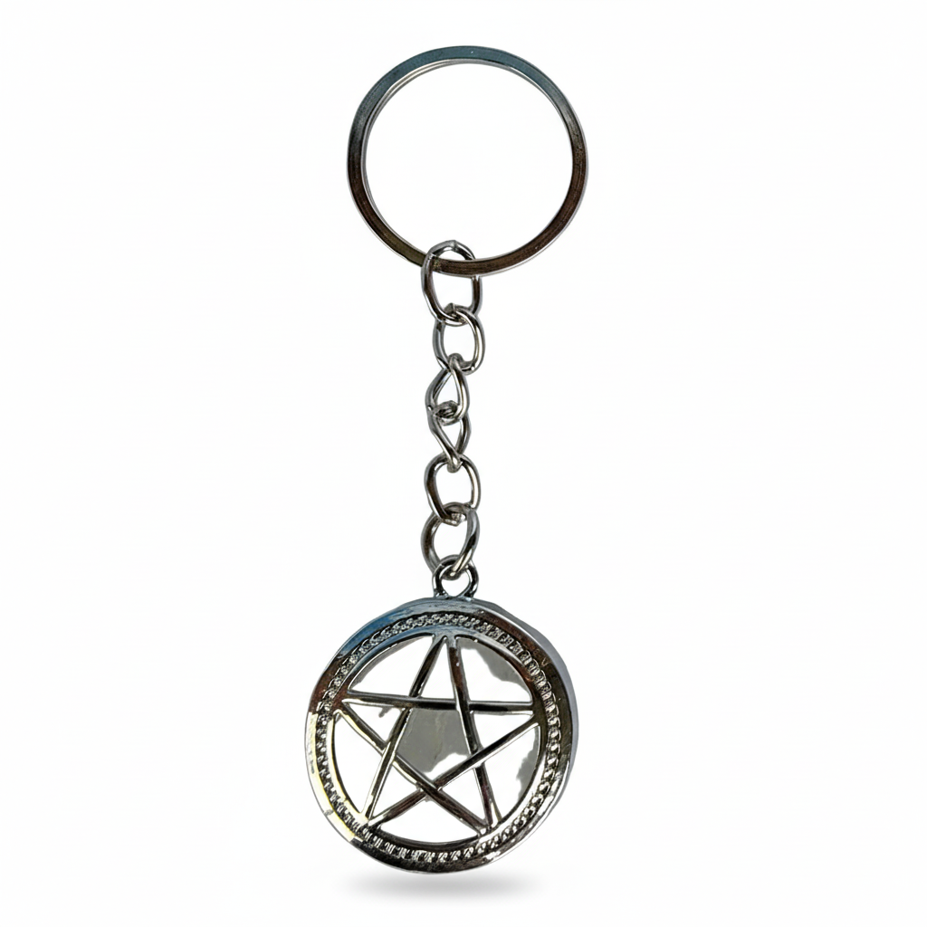 Pentagram Keychain – Witchy Pentacle Charm, Silver Alloy Steel Key Ring, Pagan Wiccan Gift, Gothic Bookbag Accessory
