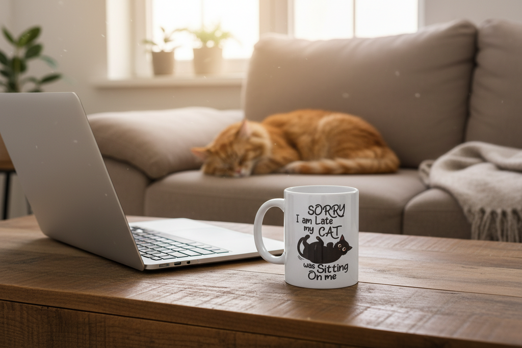 Sorry I’m Late My Cat Was Sitting on Me Coffee Mug – Funny Cat Lover Mug for Cat Moms & Cat Dads