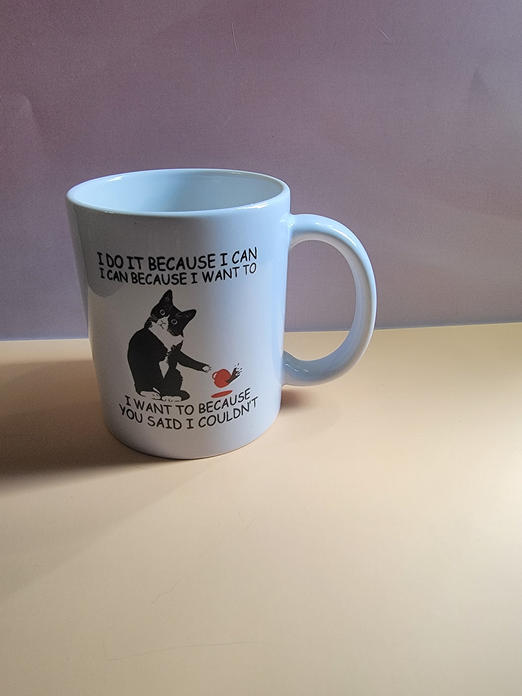 Funny Tuxedo Cat Coffee Mug – “I Do It Because I Can” Cat Lover Mug