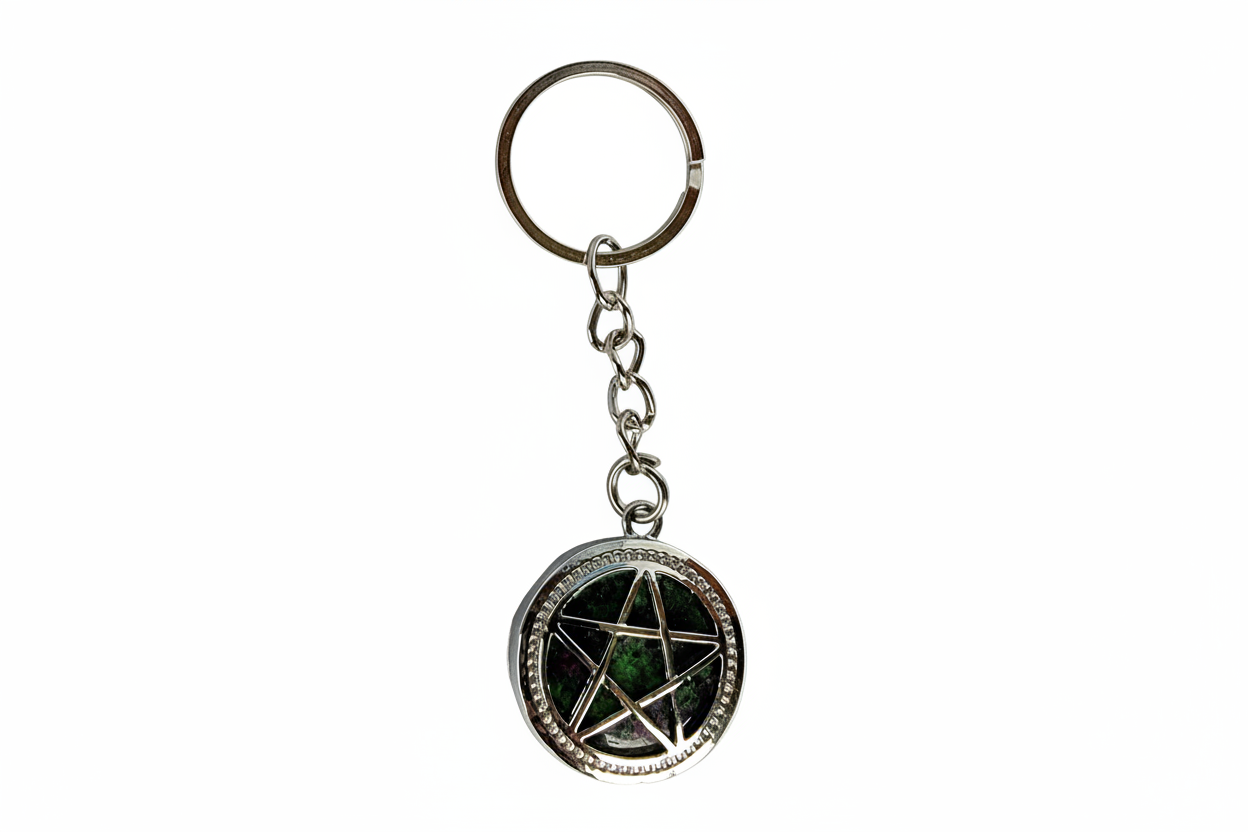 Pentagram Keychain – Witchy Pentacle Charm, Silver Alloy Steel Key Ring, Pagan Wiccan Gift, Gothic Bookbag Accessory