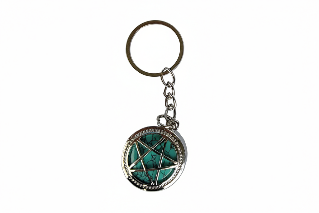 Pentagram Keychain – Witchy Pentacle Charm, Silver Alloy Steel Key Ring, Pagan Wiccan Gift, Gothic Bookbag Accessory