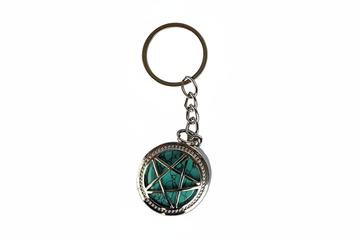 Pentagram Keychain – Witchy Pentacle Charm, Silver Alloy Steel Key Ring, Pagan Wiccan Gift, Gothic Bookbag Accessory