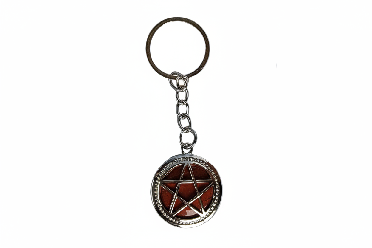 Pentagram Keychain – Witchy Pentacle Charm, Silver Alloy Steel Key Ring, Pagan Wiccan Gift, Gothic Bookbag Accessory
