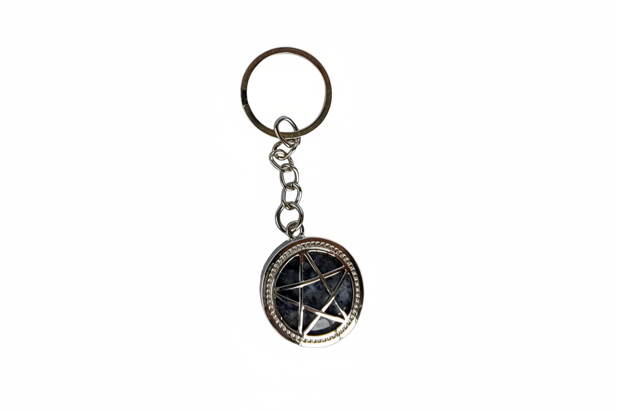 Pentagram Keychain – Witchy Pentacle Charm, Silver Alloy Steel Key Ring, Pagan Wiccan Gift, Gothic Bookbag Accessory
