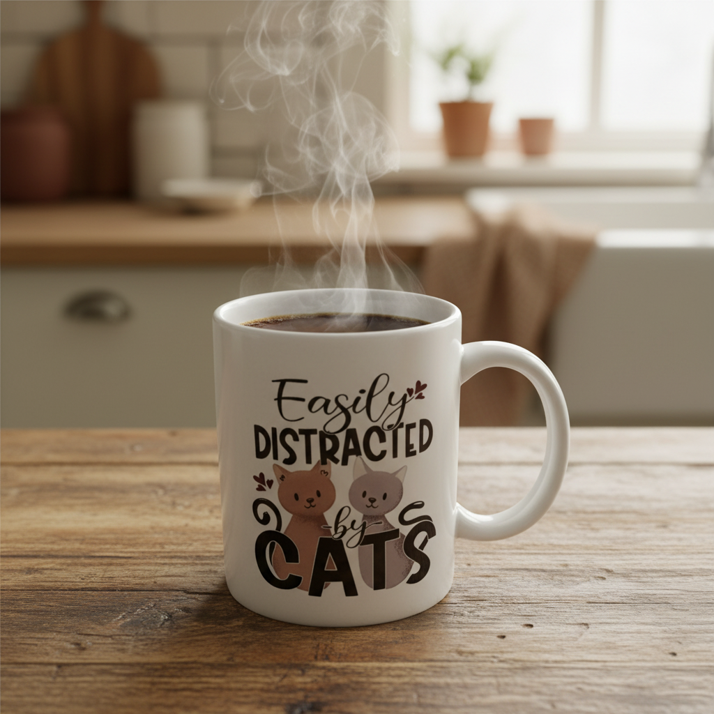 Easily Distracted by Cats Coffee Mug – Cute Cat Lover Mug for Cat Moms & Cat Dads