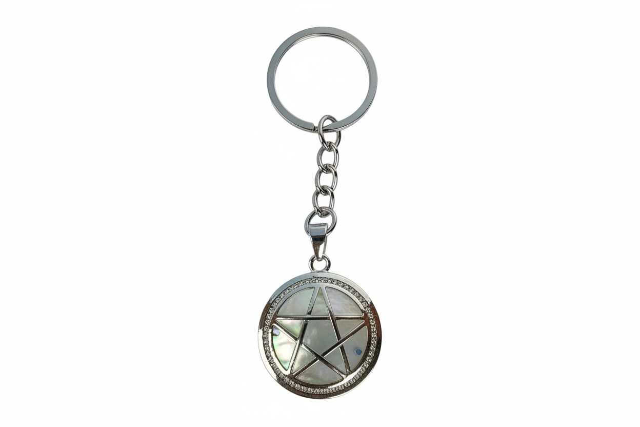 Pentagram Keychain – Witchy Pentacle Charm, Silver Alloy Steel Key Ring, Pagan Wiccan Gift, Gothic Bookbag Accessory