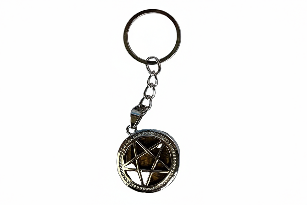 Pentagram Keychain – Witchy Pentacle Charm, Silver Alloy Steel Key Ring, Pagan Wiccan Gift, Gothic Bookbag Accessory