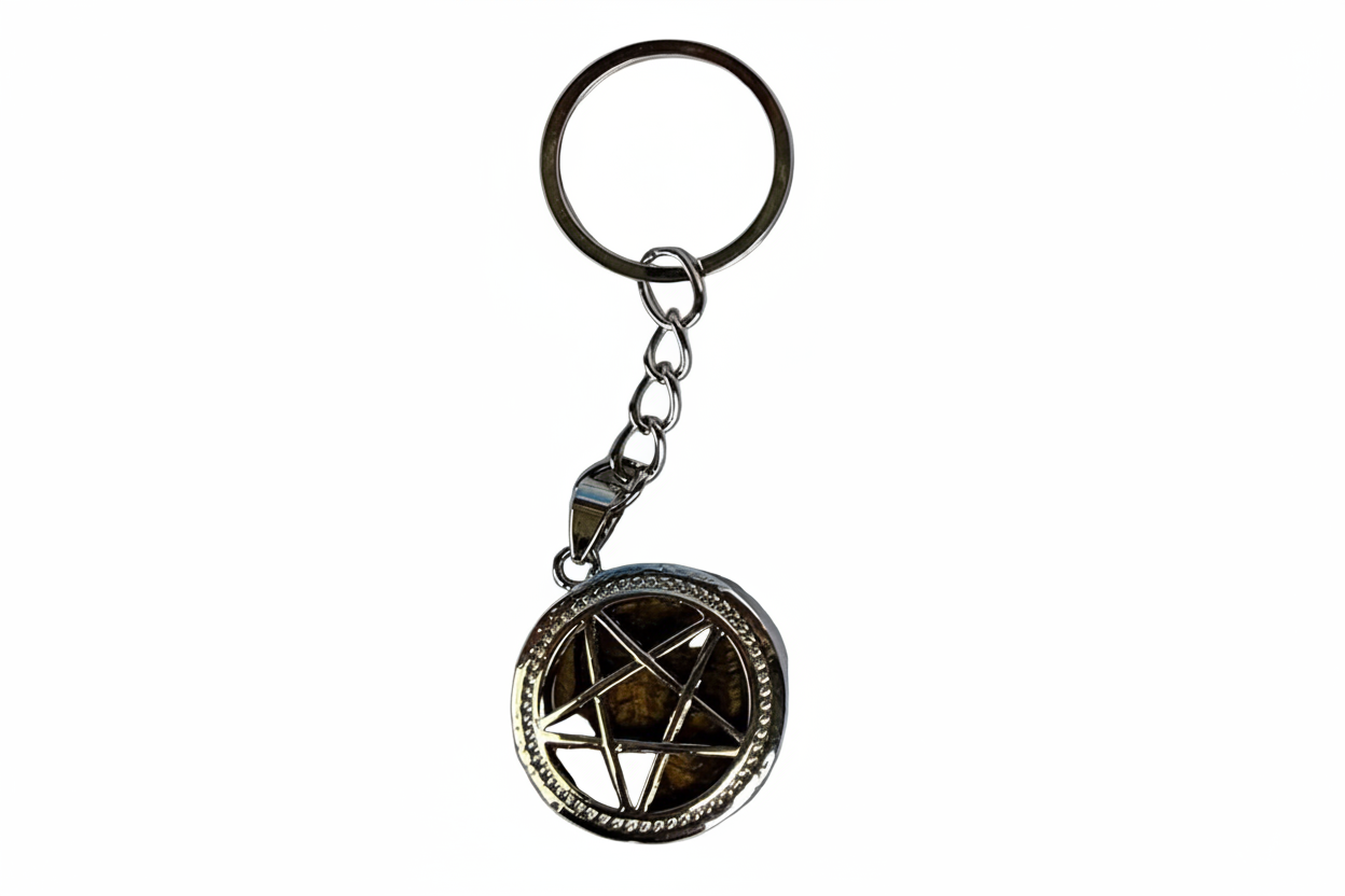 Pentagram Keychain – Witchy Pentacle Charm, Silver Alloy Steel Key Ring, Pagan Wiccan Gift, Gothic Bookbag Accessory
