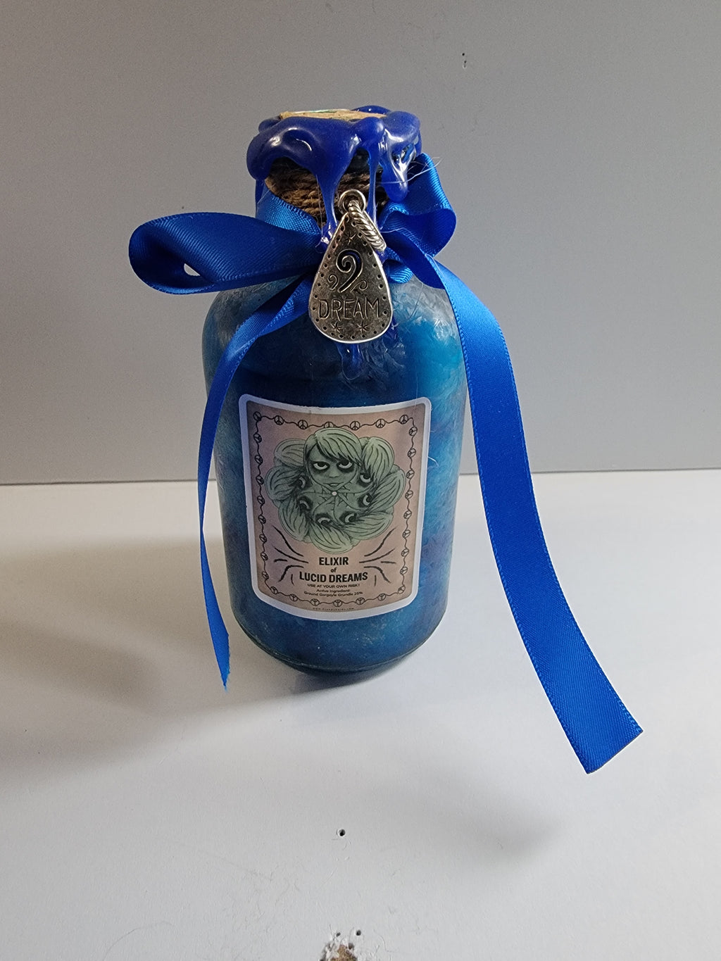 Swirling Blue Potion Bottle – Gothic Witch Decor – DND Display Prop – Fantasy LARP Accessory