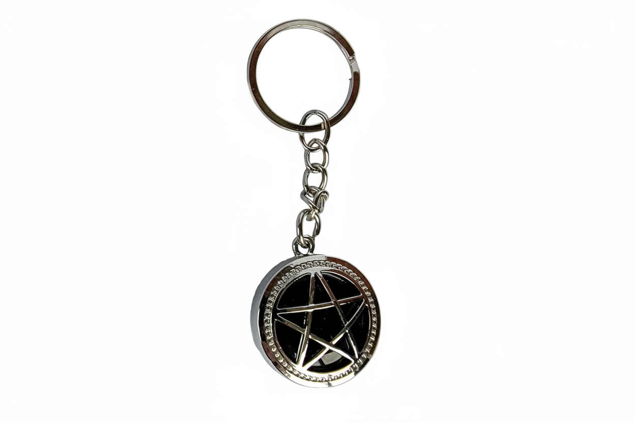 Pentagram Keychain – Witchy Pentacle Charm, Silver Alloy Steel Key Ring, Pagan Wiccan Gift, Gothic Bookbag Accessory