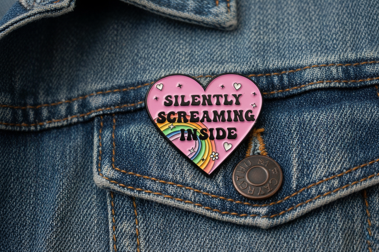 Silently Screaming Inside Enamel Pin - Funny Meme Pin, Coworker Gift, Bookbag and Lapel Pin