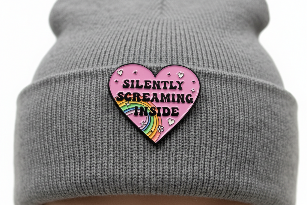 Silently Screaming Inside Enamel Pin - Funny Meme Pin, Coworker Gift, Bookbag and Lapel Pin