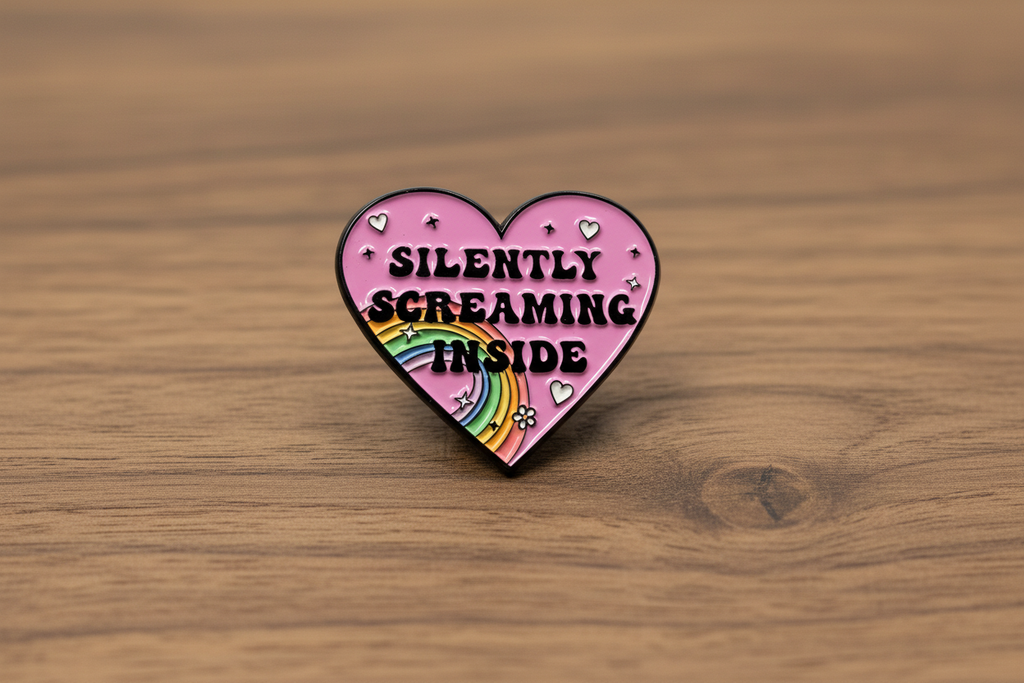Silently Screaming Inside Enamel Pin - Funny Meme Pin, Coworker Gift, Bookbag and Lapel Pin