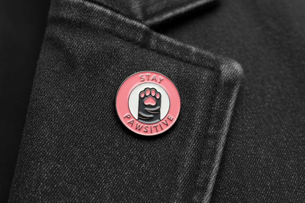 Stay Pawsitive Enamel Pin - Cute Cat Pin, Cat Lover Gift, Bookbag and Lapel Pin