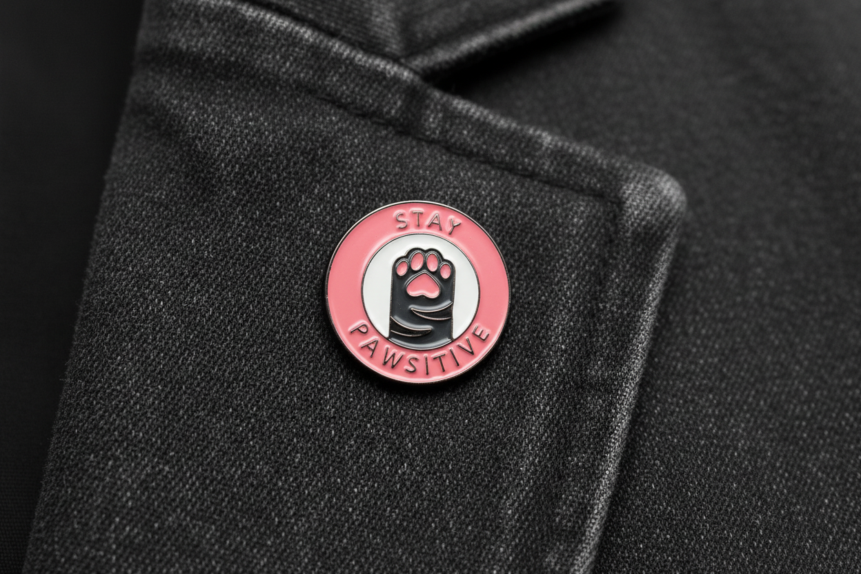 Stay Pawsitive Enamel Pin - Cute Cat Pin, Cat Lover Gift, Bookbag and Lapel Pin