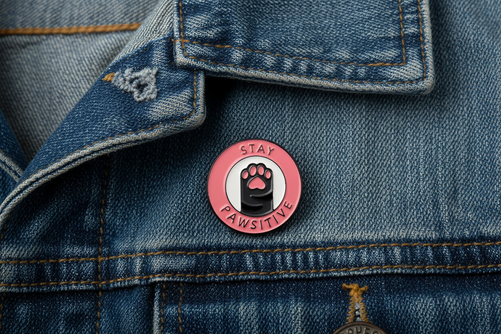 Stay Pawsitive Enamel Pin - Cute Cat Pin, Cat Lover Gift, Bookbag and Lapel Pin
