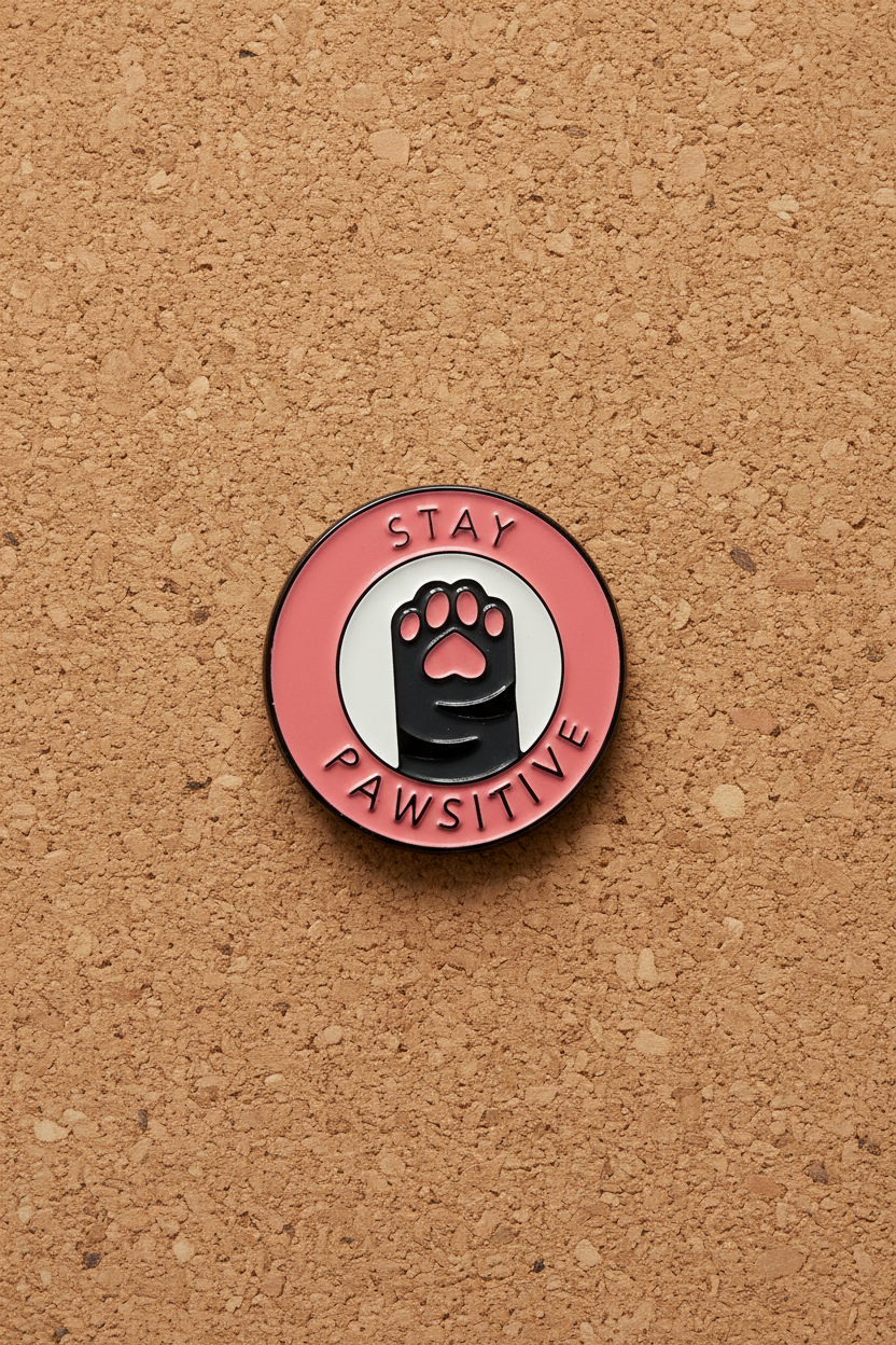Stay Pawsitive Enamel Pin - Cute Cat Pin, Cat Lover Gift, Bookbag and Lapel Pin
