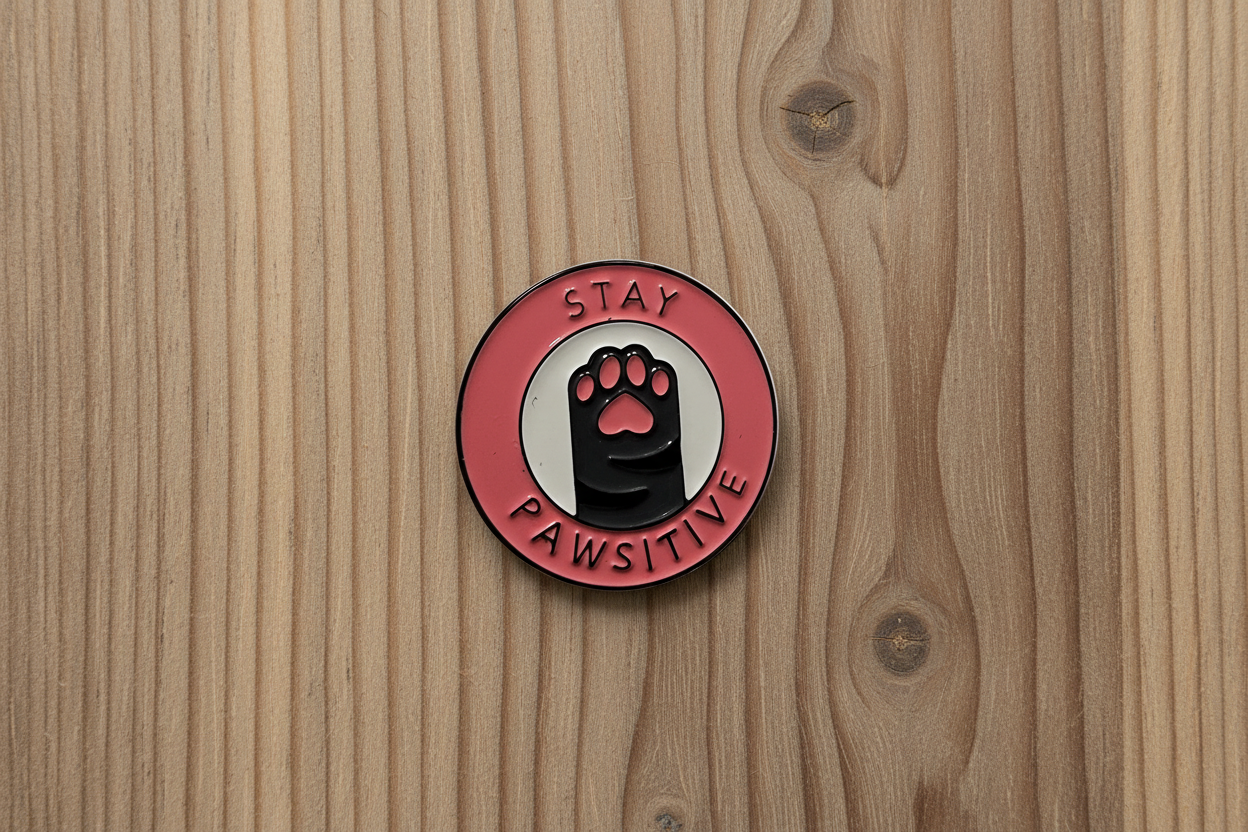 Stay Pawsitive Enamel Pin - Cute Cat Pin, Cat Lover Gift, Bookbag and Lapel Pin