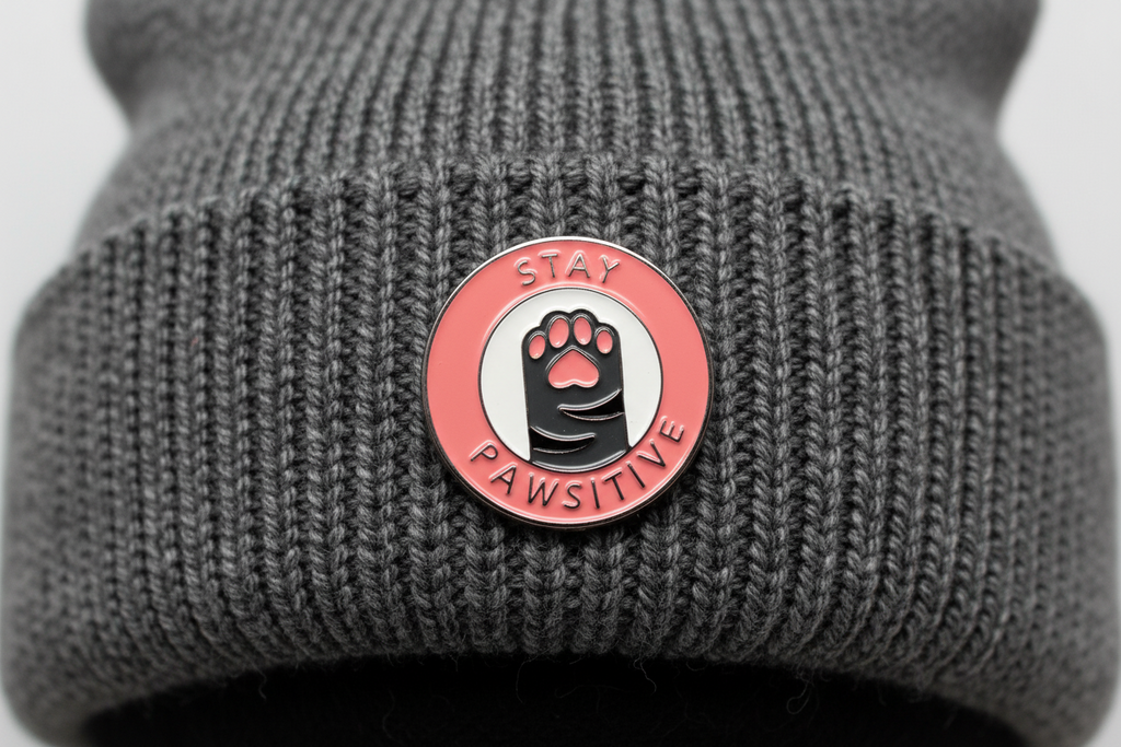 Stay Pawsitive Enamel Pin - Cute Cat Pin, Cat Lover Gift, Bookbag and Lapel Pin