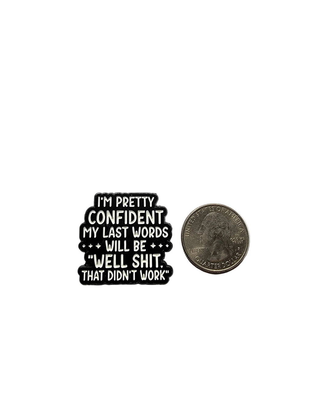Black and white sticker with text on a gray background