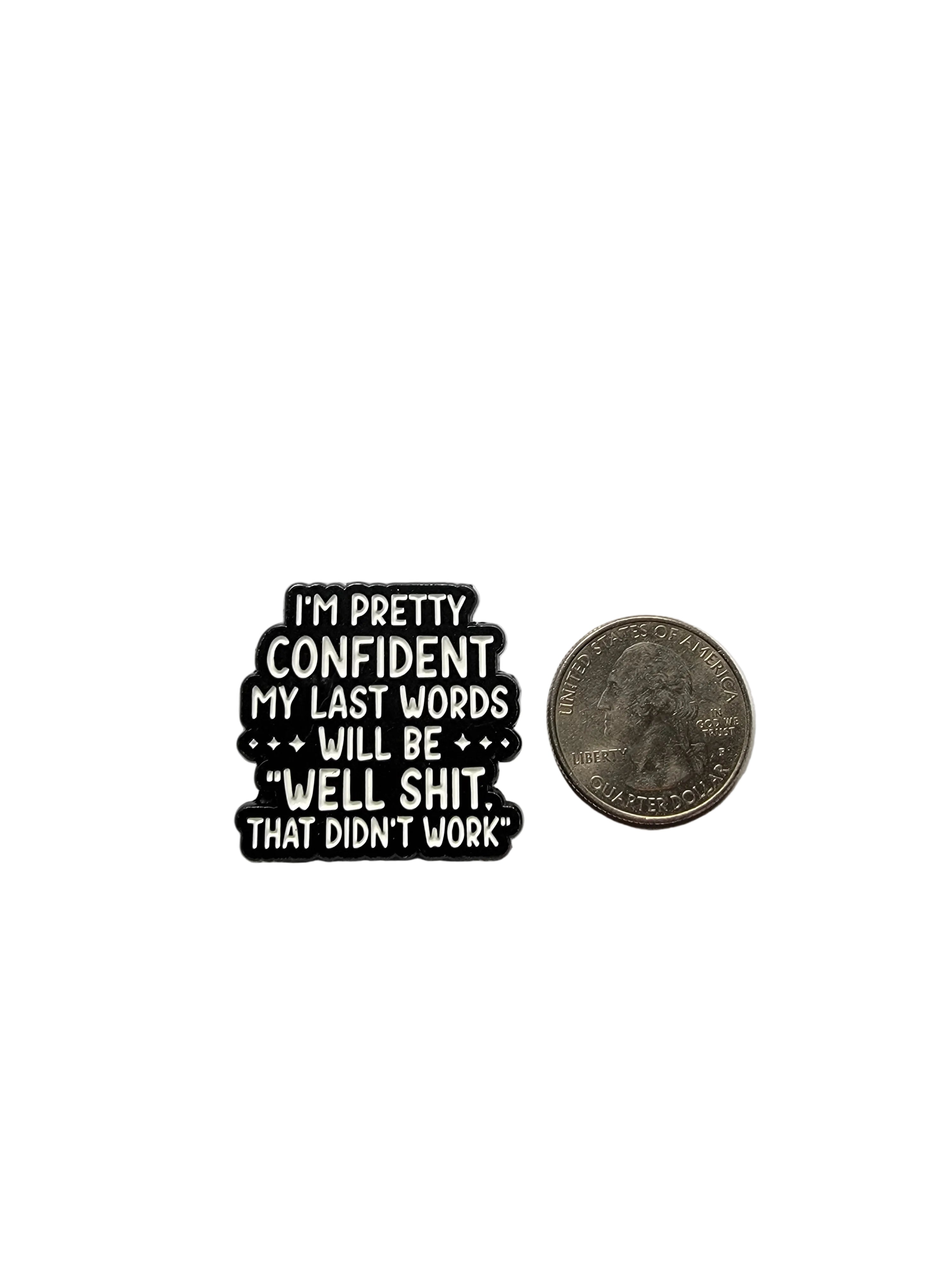 Black and white sticker with text on a gray background