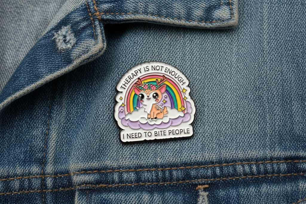 Therapy Is Not Enough I Need To Bite People Enamel Pin - Funny Meme Pin, Mental Health Gift, Bookbag and Lapel Pin