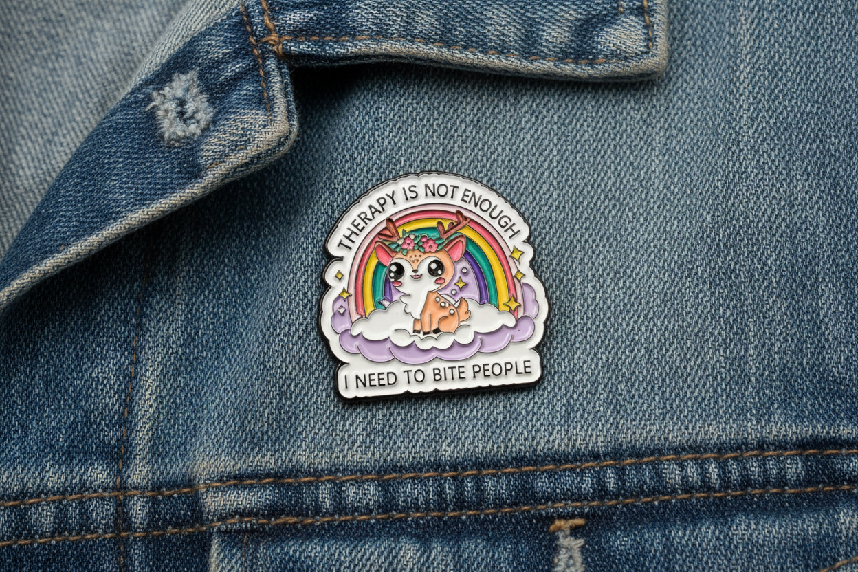 Therapy Is Not Enough I Need To Bite People Enamel Pin - Funny Meme Pin, Mental Health Gift, Bookbag and Lapel Pin