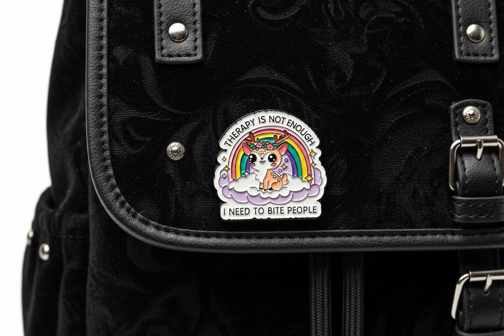 Therapy Is Not Enough I Need To Bite People Enamel Pin - Funny Meme Pin, Mental Health Gift, Bookbag and Lapel Pin
