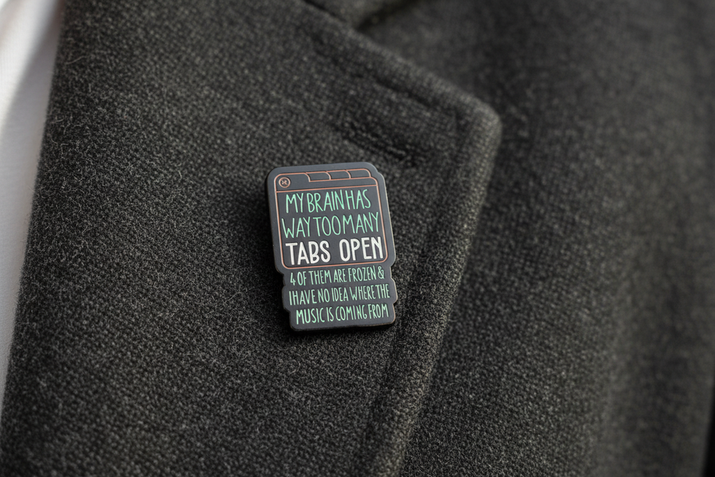 My Brain Has Too Many Tabs Open Enamel Pin- Funny Meme Pin, Introvert Gift, Lapel and Backpack Pin