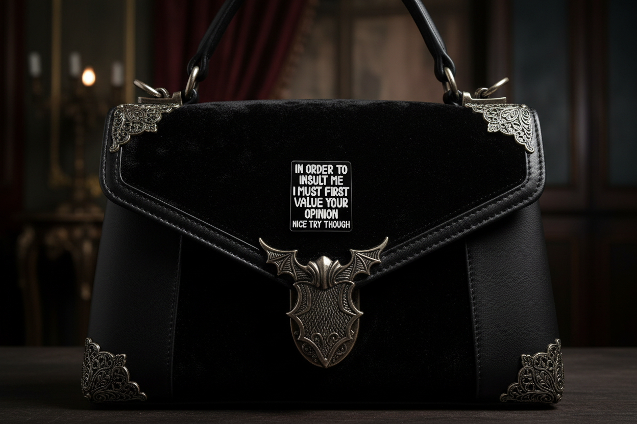 Black square with white text on a black purse background