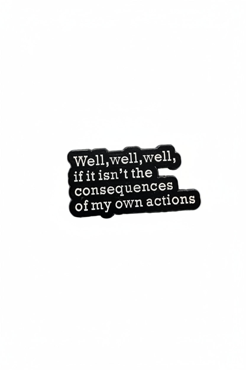 Black and white text pin on a gray background
