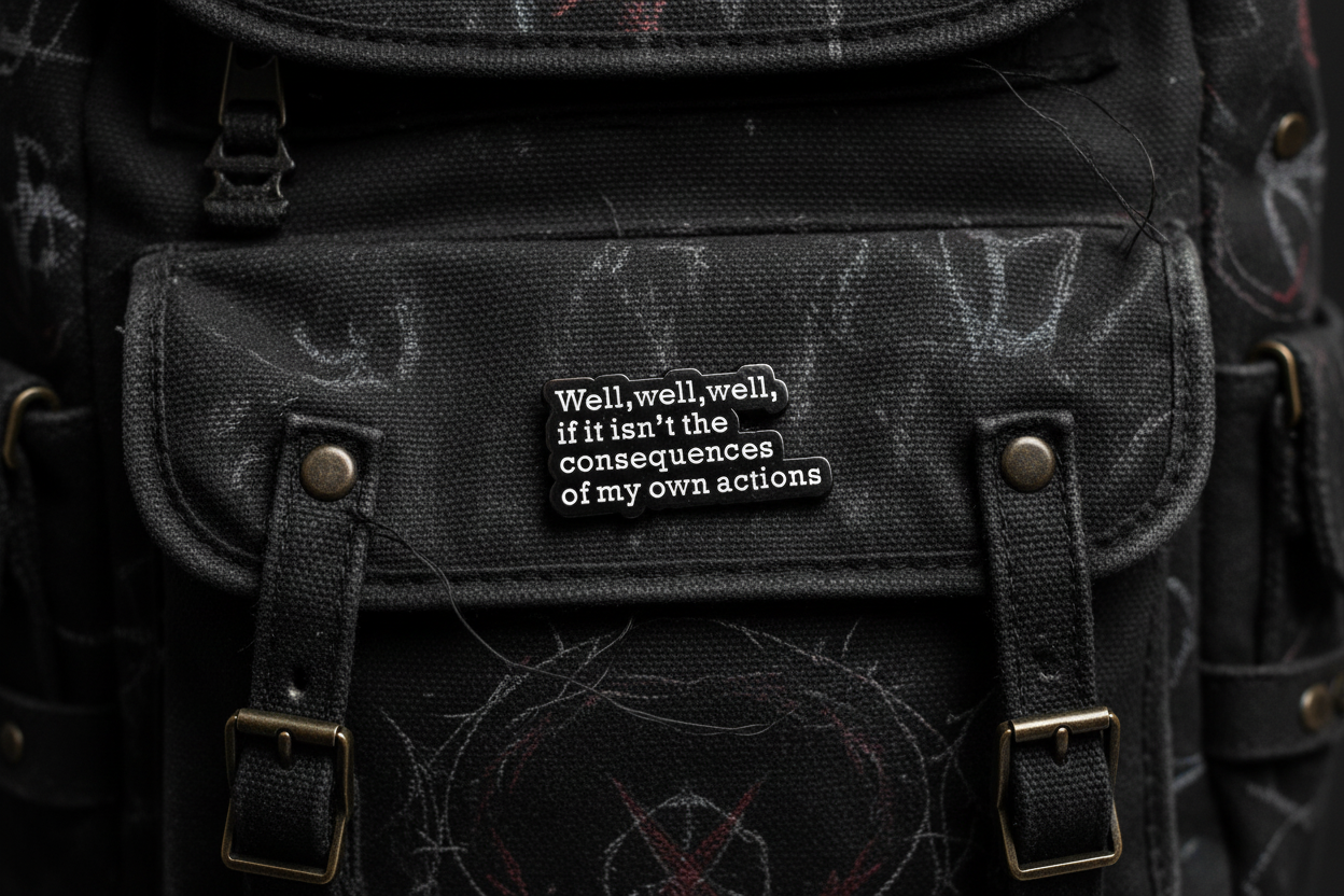 Well Well Well If It Isn't The Consequences Of My Own Actions Enamel Pin - Funny Meme Pin, Sibling Gift, Bookbag and Lapel Pin