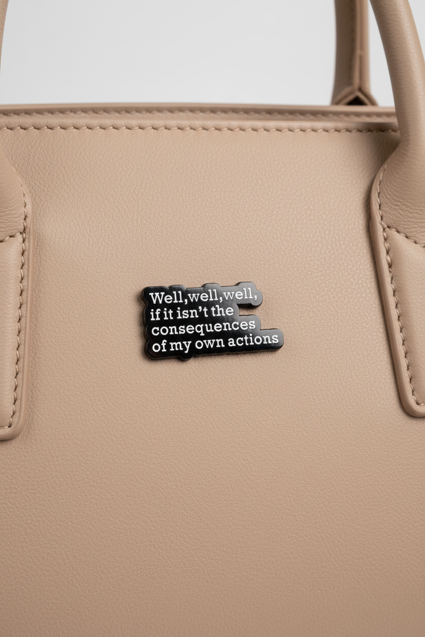 well well well if it isn't the consequences of my own actions enamel pin attached to purse adult humor brooch accessory for bags and personal style