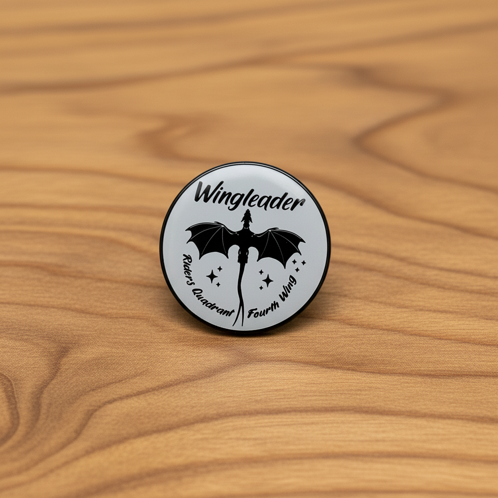 wing leader enamel pin on wood background booktok enamel pin with dragon detail