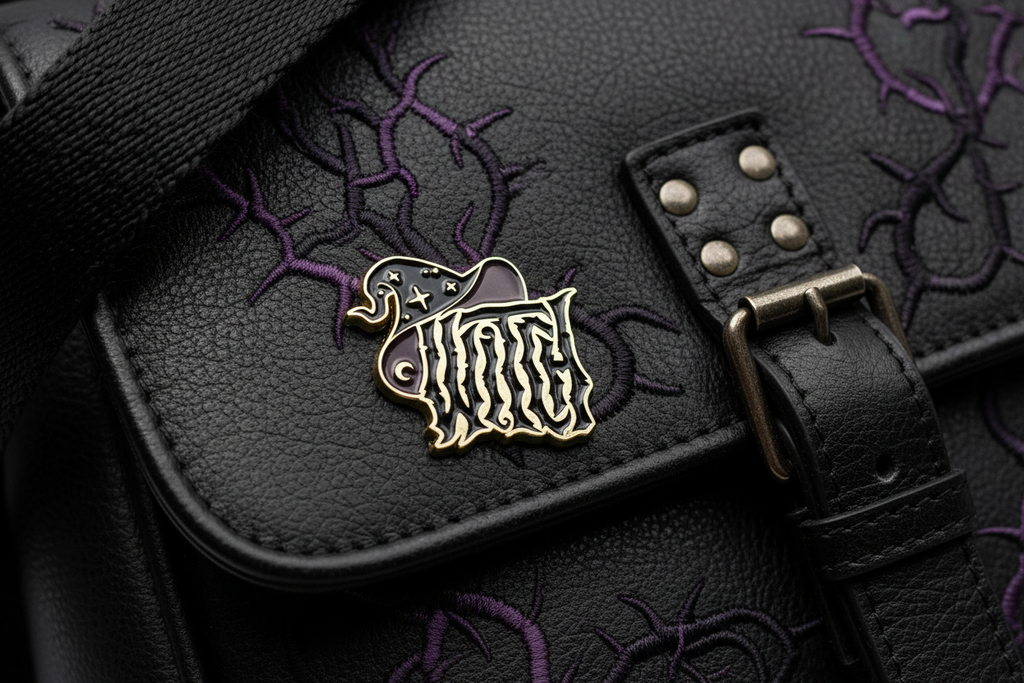 witch enamel pin on backpack witchy accessory for customizing bags and school gear