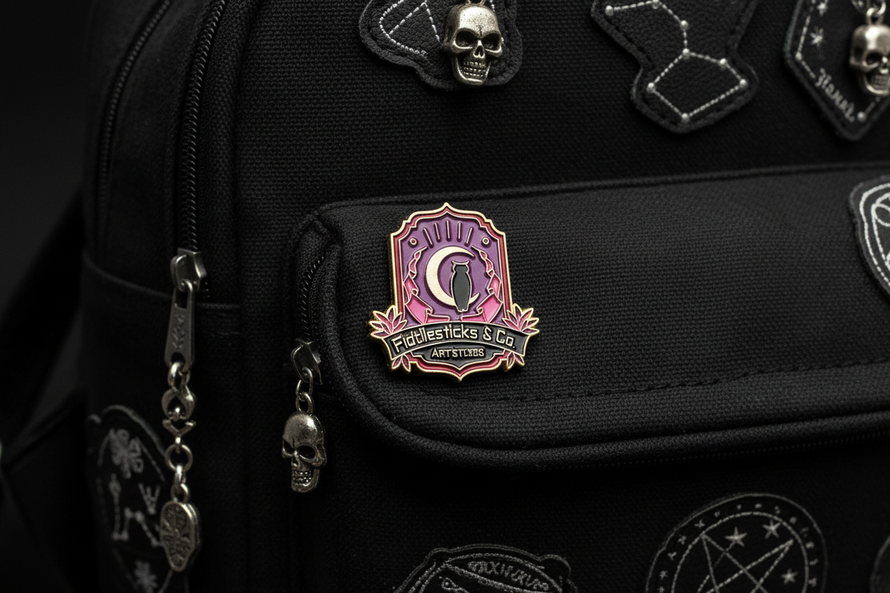 witchy owl enamel pin on backpack occult accessory for customizing bags and school gear