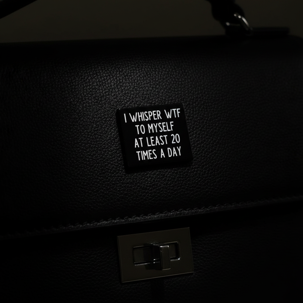 I whisper wtf to myself at least 20 times a day enamel pin attached to purse funny brooch accessory for bags and personal style