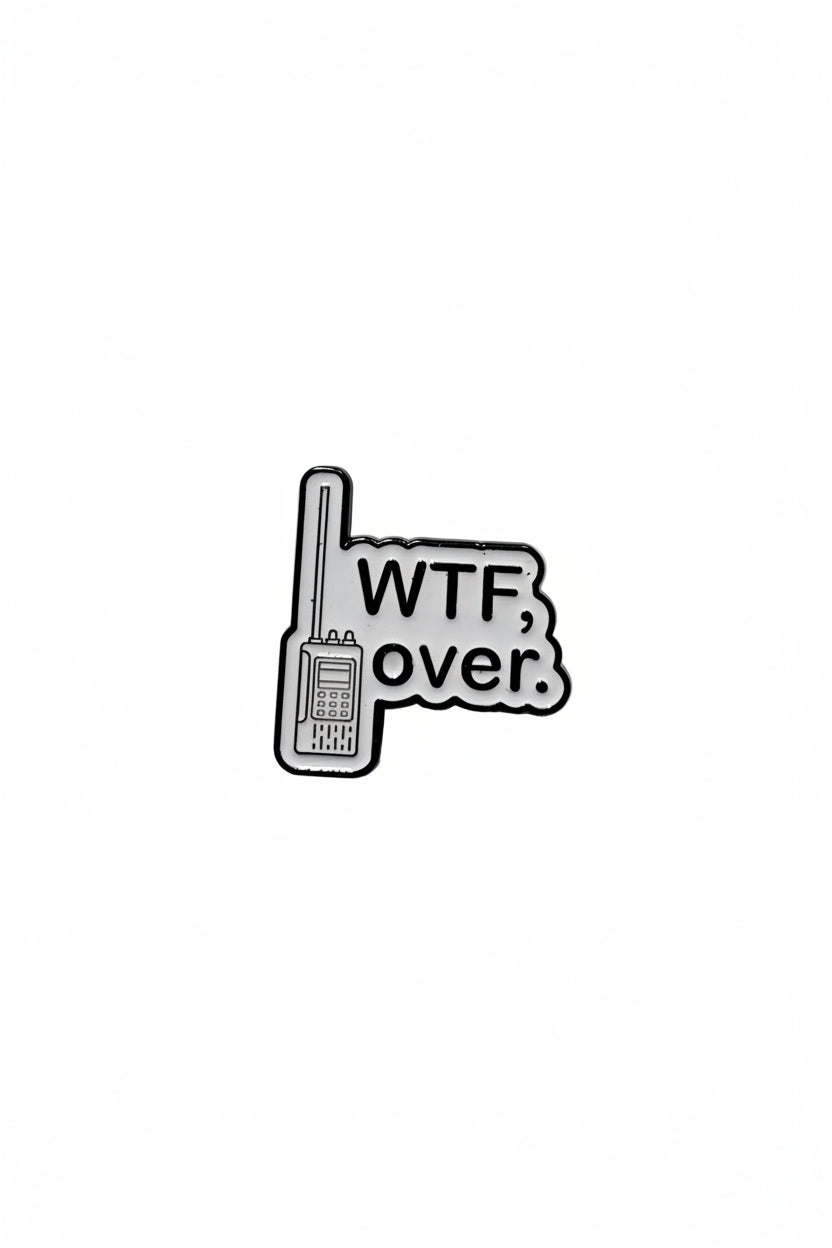 Pin with 'WTF over.' text on a gray background